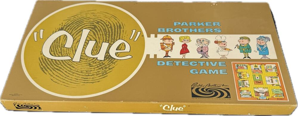 Vintage 1963 Parker Brothers Clue Detective Board Game Wood Pawns Metal Weapons